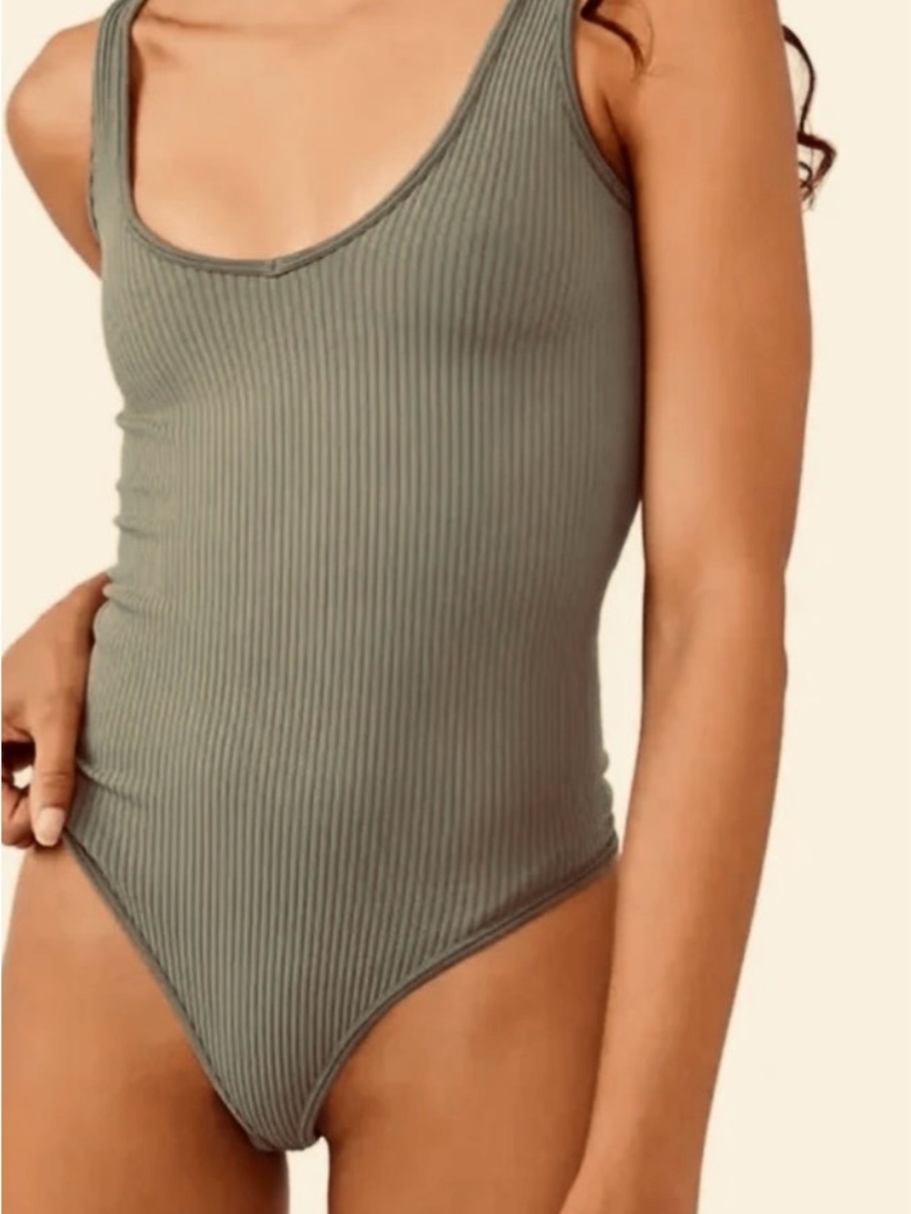 NWOT Free People Ribbed Tank Bodysuit in Olive Green